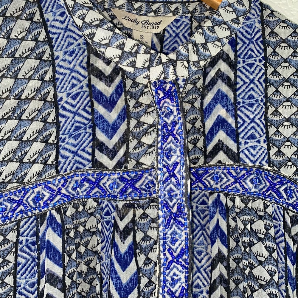 Lucky Brand Beaded Aztec Southwest Blouse Top - Picture 4 of 7